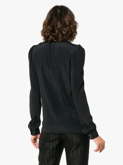 Shop Racil Long Sleeve Silk Blouse With Tie Neck - Black