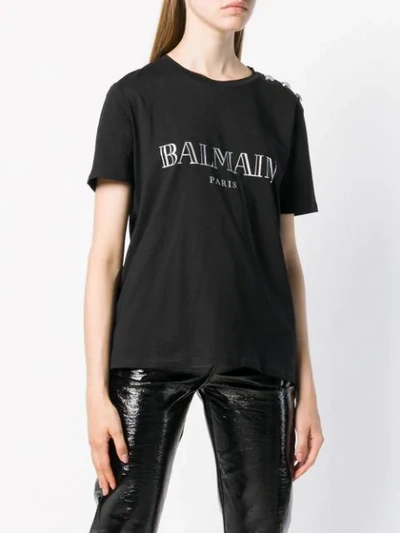 Shop Balmain Buttoned Logo T-shirt In Black