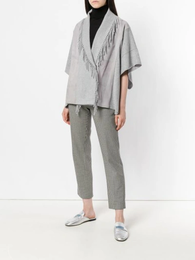 Shop Fabiana Filippi Fringed Detail Knitted Jacket - Grey