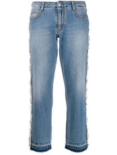 Shop Ermanno Scervino Lace Trim Cropped Jeans In Blue