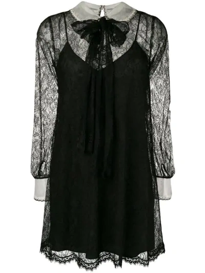 Shop Miu Miu Lace Patterned Short Dress In F0002 Nero