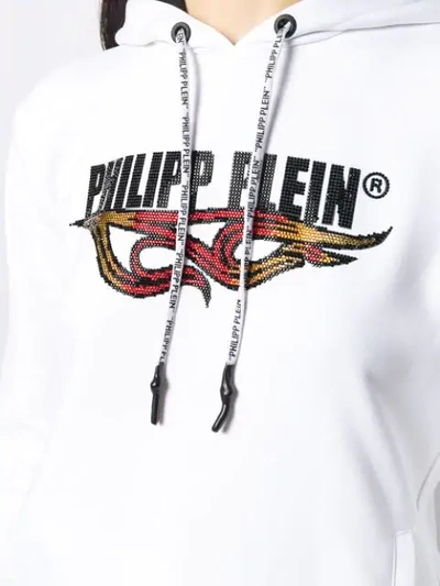 Shop Philipp Plein Flame Embellished Hoodie In White