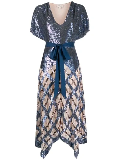 Shop Temperley London Sequin Midi Dress In Blue ,metallic