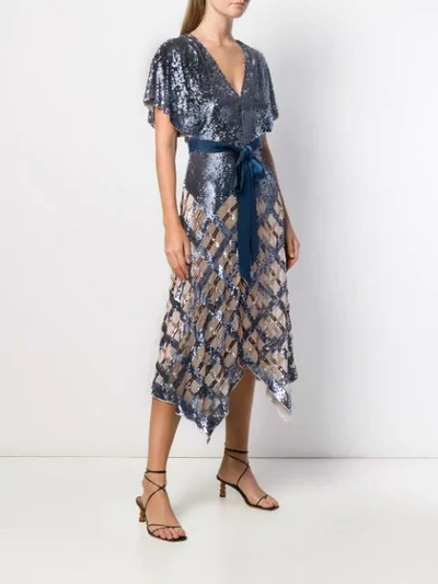 Shop Temperley London Sequin Midi Dress In Blue ,metallic