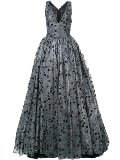 Shop Christian Siriano Metallic Floral Embellished Dress - Black