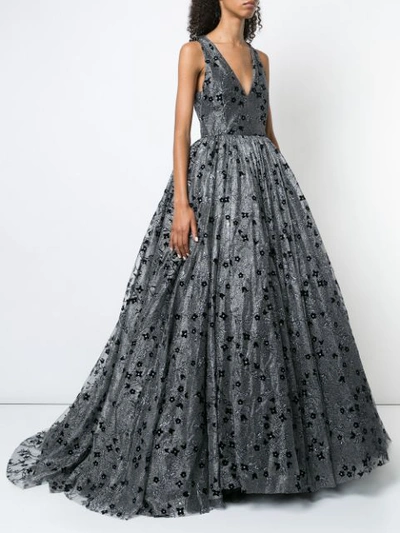 Shop Christian Siriano Metallic Floral Embellished Dress - Black