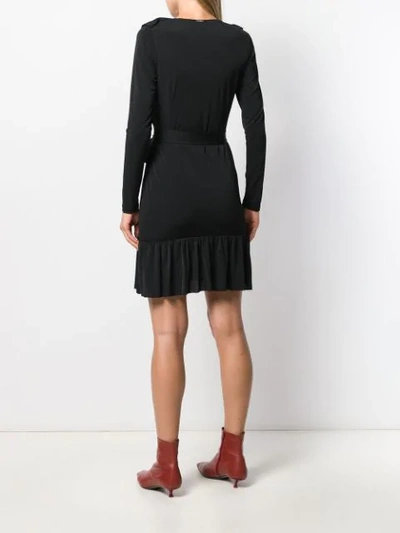 Shop Liu •jo V-neck Frilled Midi Dress In Black