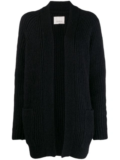 Shop Laneus Ribbed Knit Cardi-coat In Black