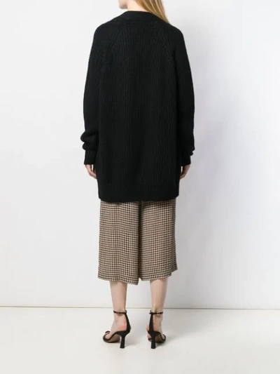 Shop Laneus Ribbed Knit Cardi-coat In Black