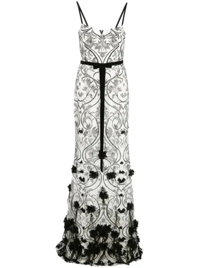 Shop Marchesa Notte 3d Floral Feather Gown In Ivory