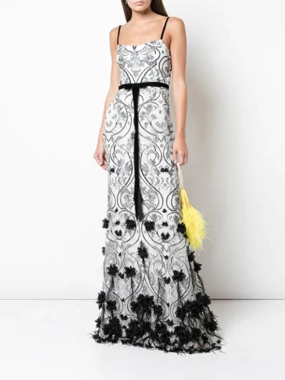 Shop Marchesa Notte 3d Floral Feather Gown In Ivory