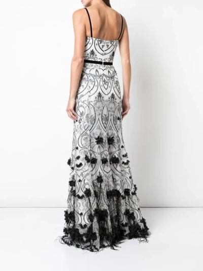 Shop Marchesa Notte 3d Floral Feather Gown In Ivory