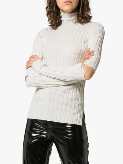 Shop Helmut Lang Cut Out Elbow Turtleneck Jumper In Ivory Melange