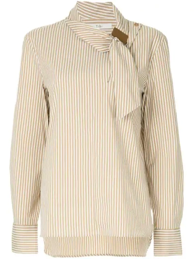 Shop Tibi Asymmetric Collar Shirt In Brown