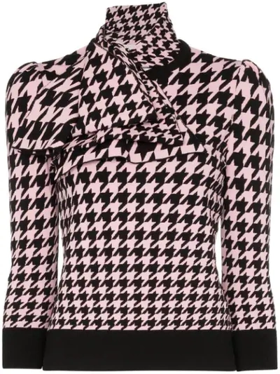 Shop Alexander Mcqueen Houndstooth Intarsia Knitted Top In Black
