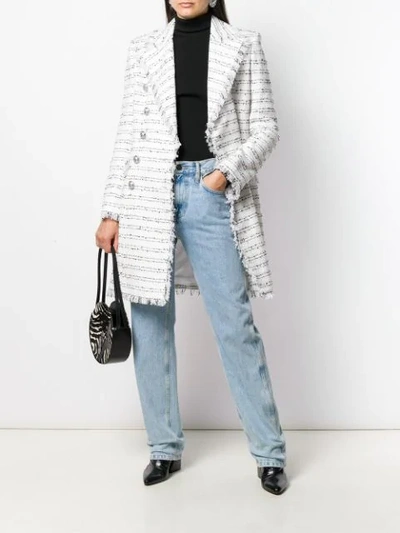 Shop Balmain Tweed Double-breasted Coat In White