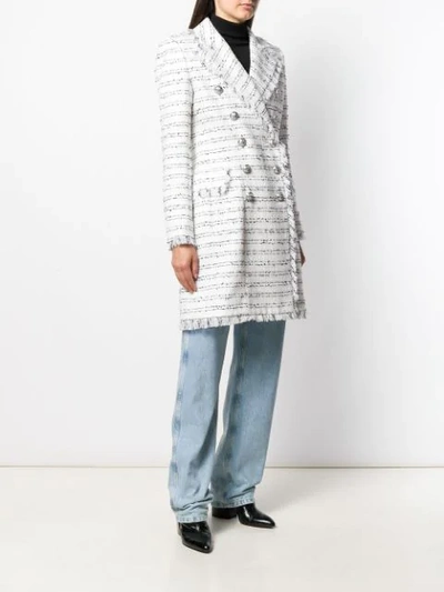 Shop Balmain Tweed Double-breasted Coat In White