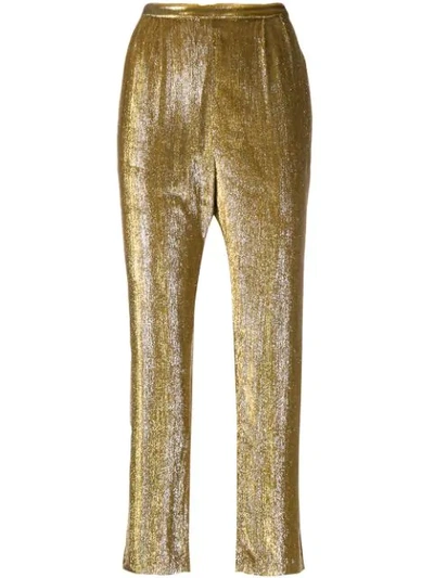 Shop Mes Demoiselles Metallic Cropped Trousers In Gold