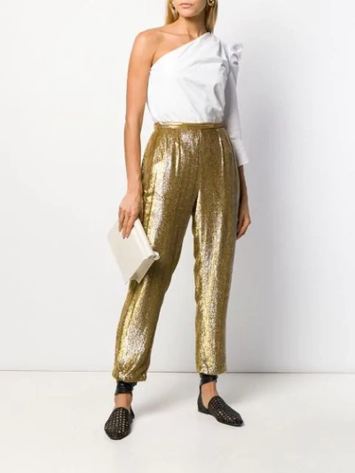 Shop Mes Demoiselles Metallic Cropped Trousers In Gold