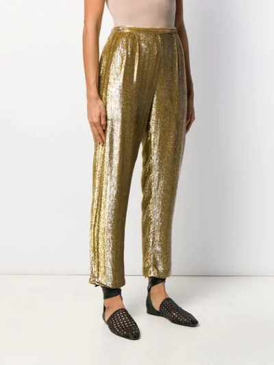Shop Mes Demoiselles Metallic Cropped Trousers In Gold