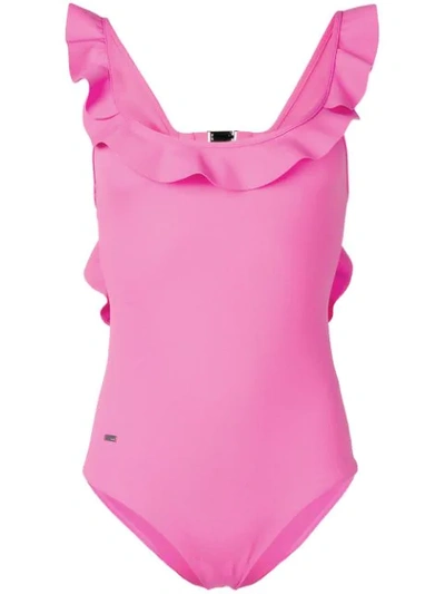 Shop Fendi Frill Trim Swimsuit In Pink