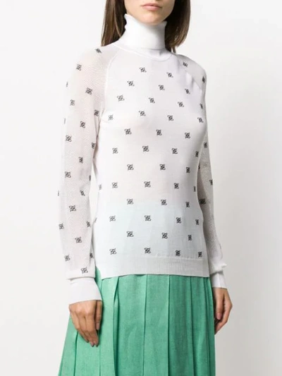 Shop Fendi Karligraphy Motif High Collar Pullover In White