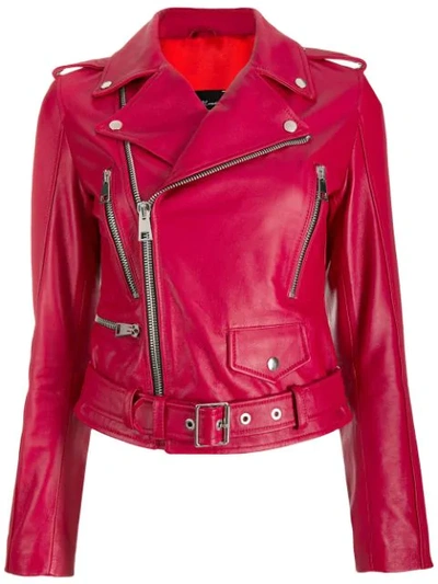 Shop Manokhi Leather Biker Jacket In Red