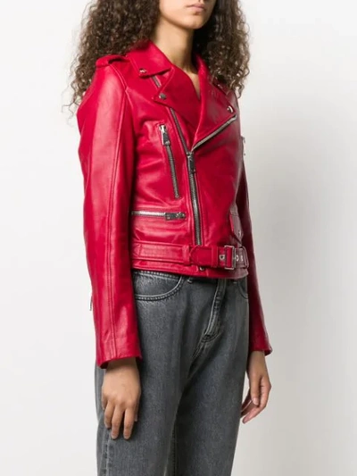 Shop Manokhi Leather Biker Jacket In Red