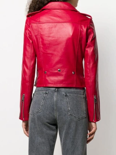 Shop Manokhi Leather Biker Jacket In Red