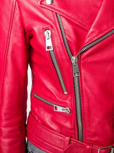 Shop Manokhi Leather Biker Jacket In Red