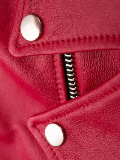 Shop Manokhi Leather Biker Jacket In Red