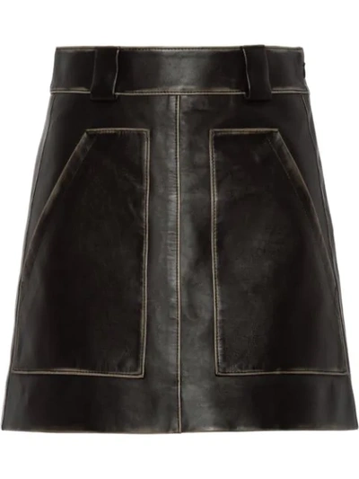 Shop Prada Leather Miniskirt In Black
