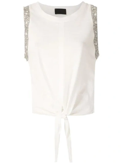 Shop Andrea Bogosian Embroidered Tie Waist Tank In White