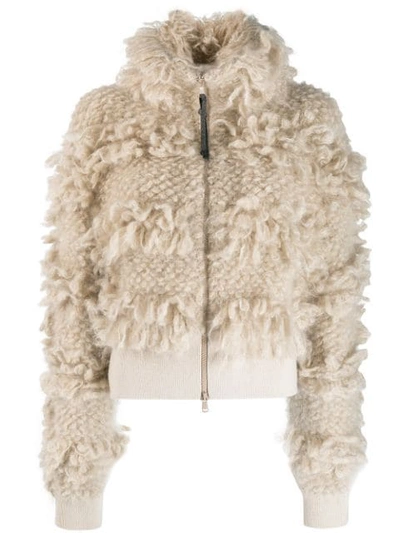 Shop Brunello Cucinelli Shaggy Knit Bomber Jacket In C9140 Beige