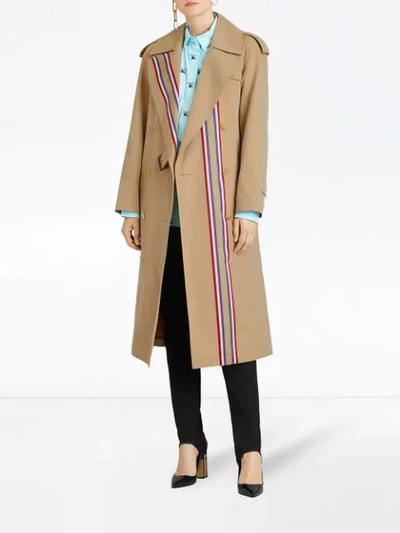 Shop Burberry Collegiate Stripe Cotton Gabardine Trench Coat - Neutrals