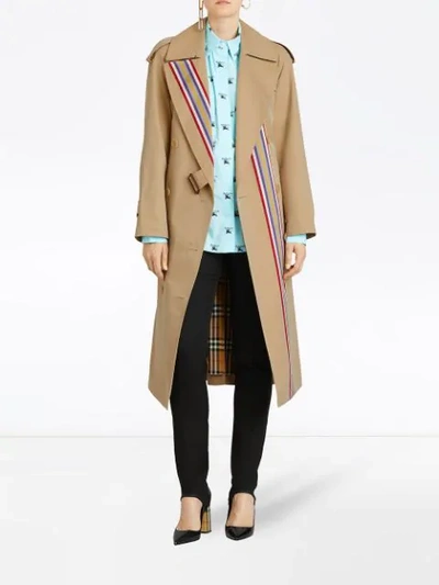 Shop Burberry Collegiate Stripe Cotton Gabardine Trench Coat - Neutrals