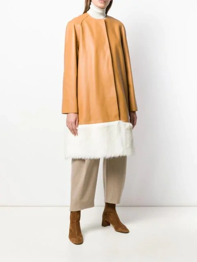 Shop Loewe Oversized Fur-trimmed Coat In Neutrals