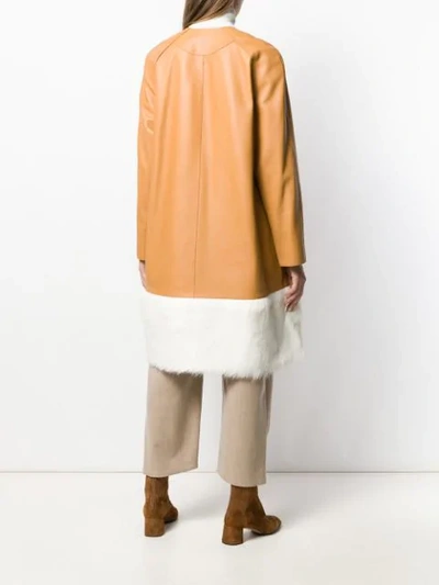 Shop Loewe Oversized Fur-trimmed Coat In Neutrals