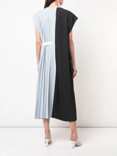 Shop Tibi Edith Pleated Dress In Blue