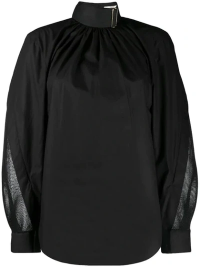 Shop Fendi Belted Neck Draped Blouse In Black