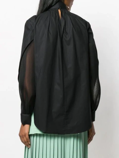 Shop Fendi Belted Neck Draped Blouse In Black