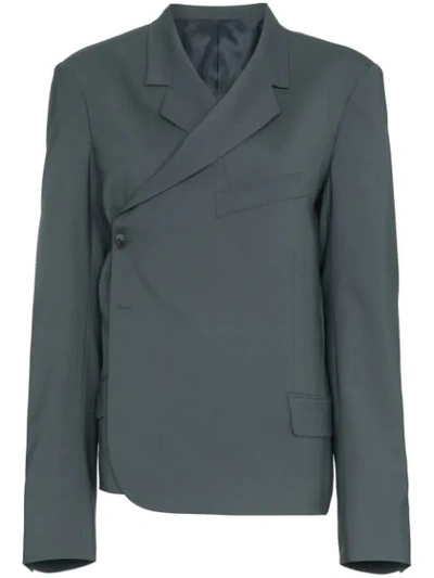 Shop Martine Rose Twisted Double Breasted Wool Blend Blazer - Grey