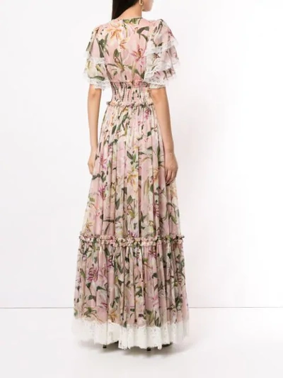 Shop Dolce & Gabbana Ruched Lilies Dress In Pink