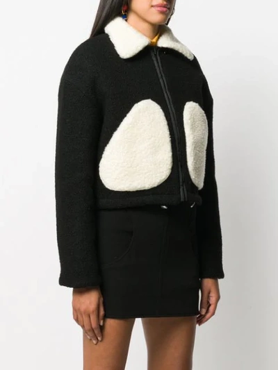 Shop Courrèges Shearling Patch Cropped Jacket In Black