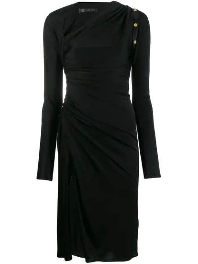 Shop Versace Draped Midi Dress In A1008 Black