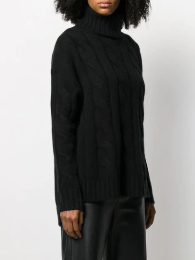 Shop Nili Lotan Roll Neck Cable Knit Sweater In Black