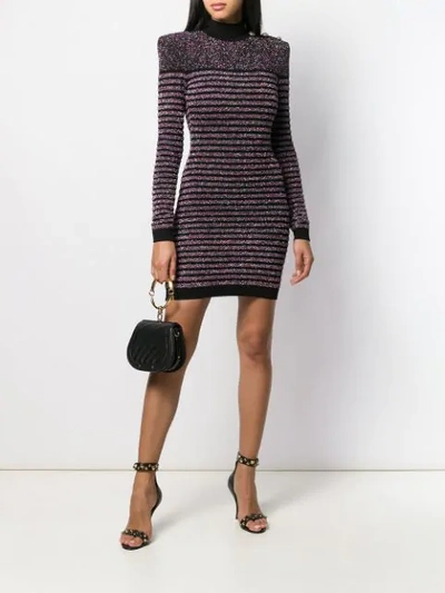 Shop Balmain Metallic Striped Knitted Dress In Black