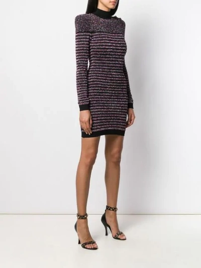 Shop Balmain Metallic Striped Knitted Dress In Black