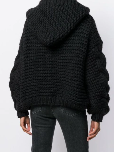 Shop I Love Mr Mittens Cable Knit Hooded Cardigan  In Black