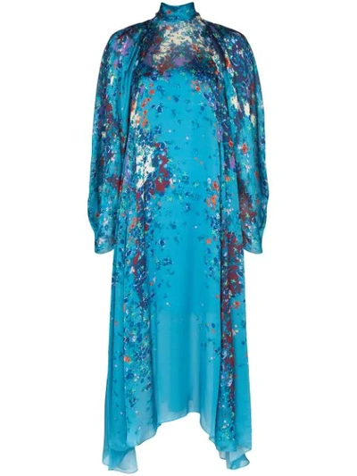 Shop Givenchy Floral Printed Midi Gown In Blue